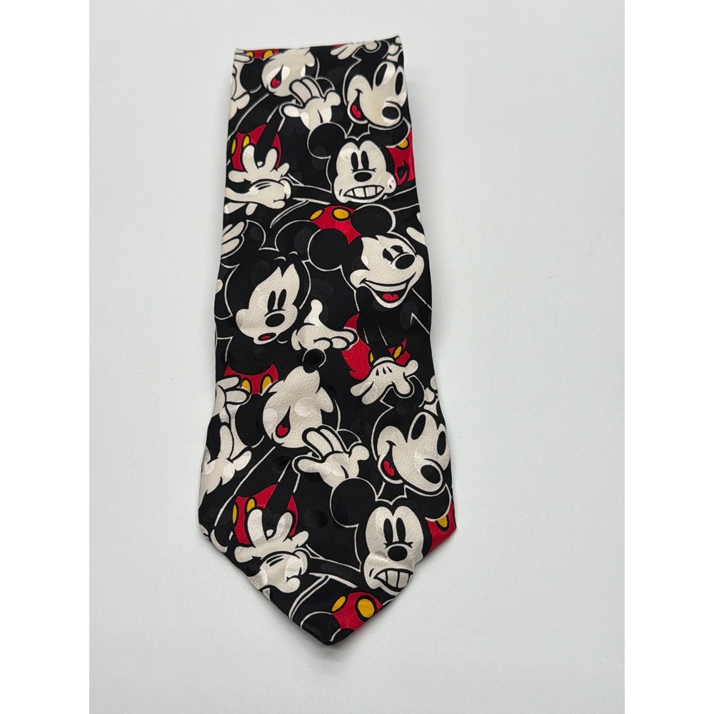 Mickey Inc Disney Mens Silk Necktie Vintage Mickey Mouse Graphic Print Black Red